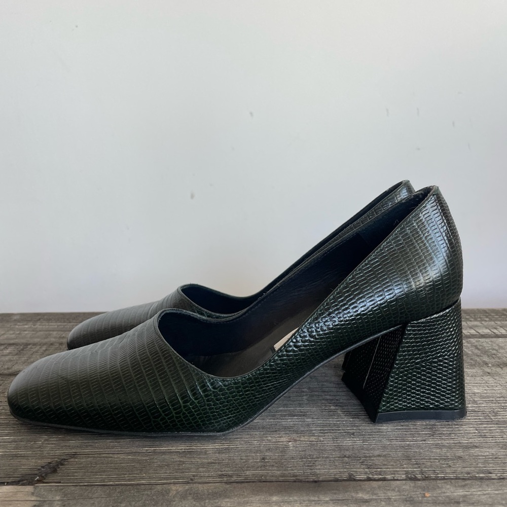 Miista Aloisie Bottle Green Lizard Effect Leather Heels - Picture 3 of 8
